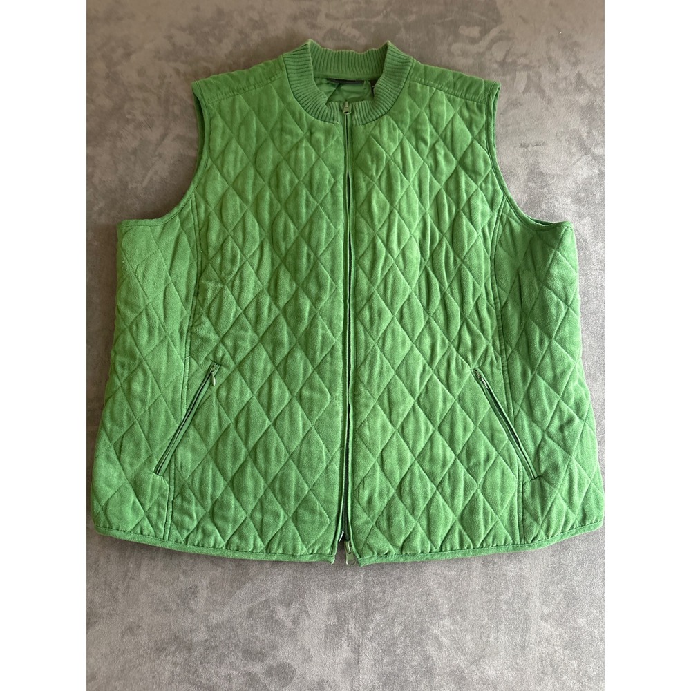 Womens Green Quilted Vest Full Zip Mock Neck Sleeveless Jacket 1X